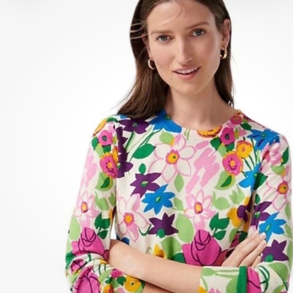 Jcrew Flower Spring Merino Wool Crew Neck Pull Over.